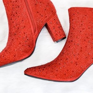 Never worn red rhinestone booties